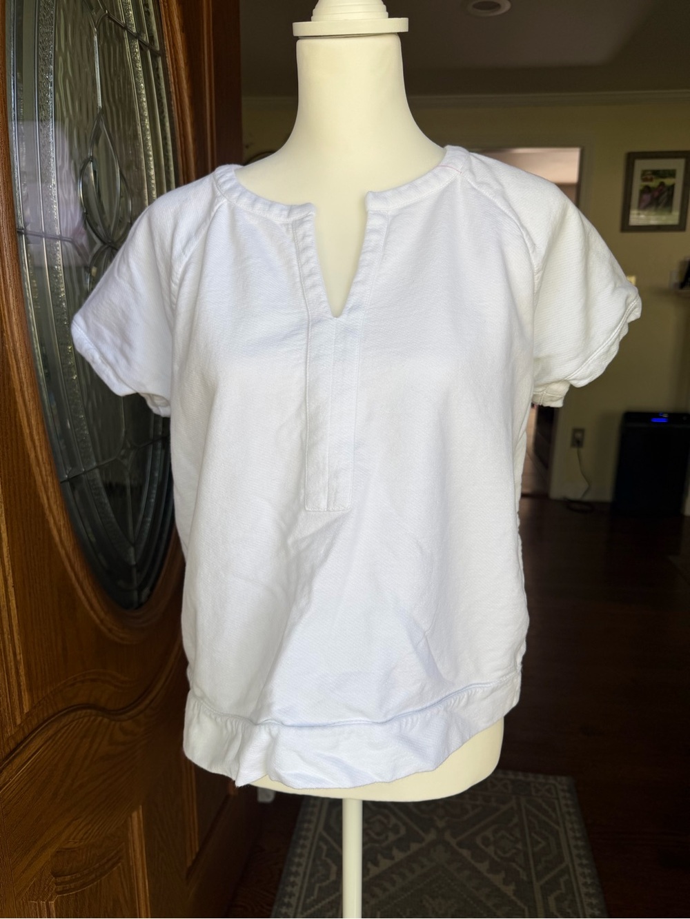 J.Jill White Short Sleeve Split Neck Top